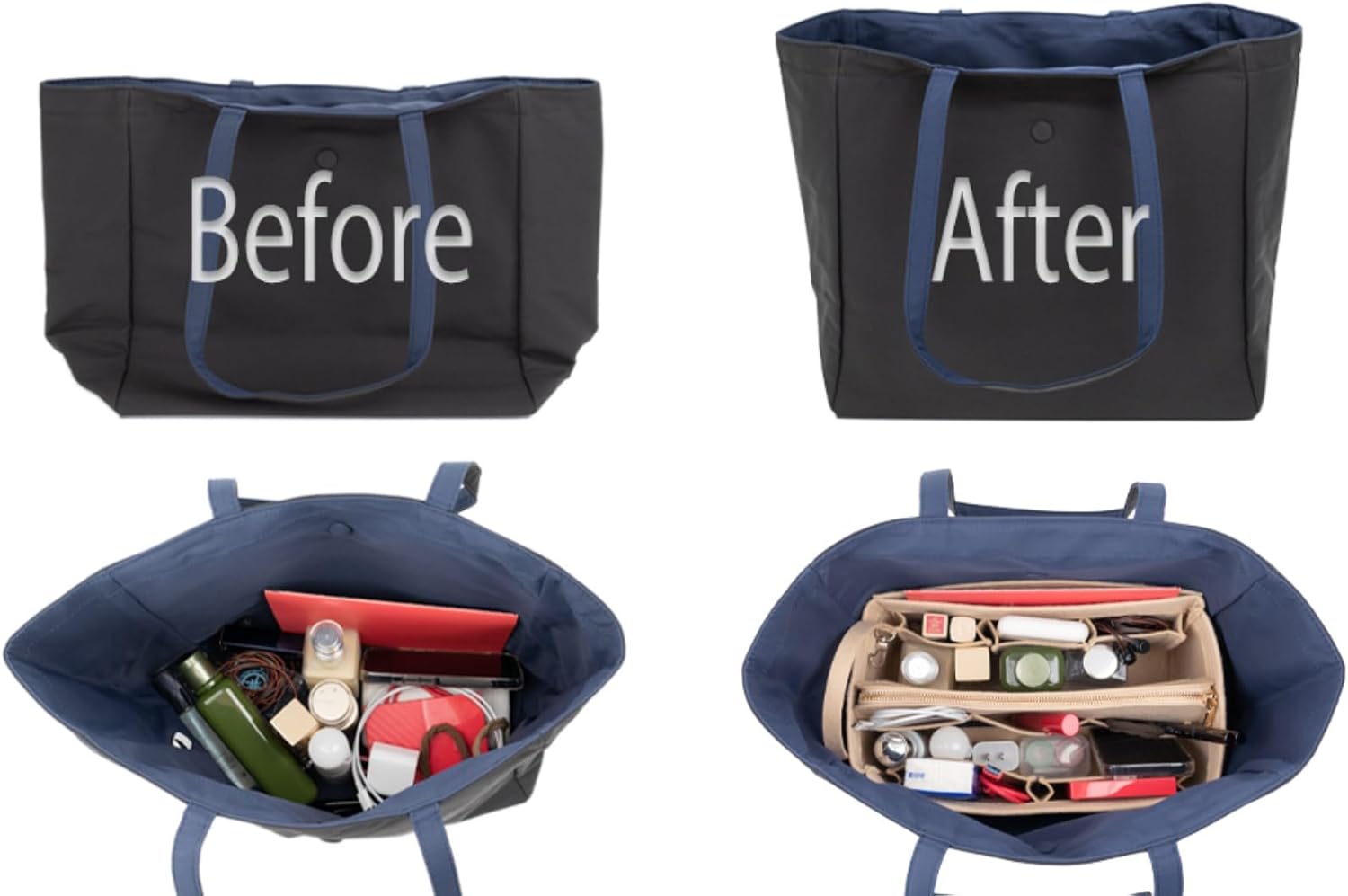 Purse Organizer Insert with Zipper Felt Bag Organizer Handbag Organizer Insert Bag in Bag Organizer with Key Chain for Tote Purse Bag Black Slender-Medium